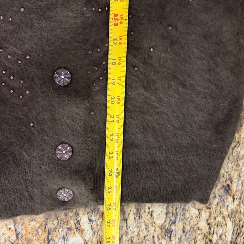 Vintage Eddie Dassin Angora Blend Cardigan Beaded Embroidered Brown Size L - Picture 9 of 9
